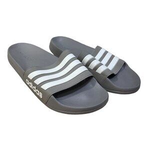 Adidas Men's ADILETTE SHOWER SLIDES Grey White 3-Stripe Size 11